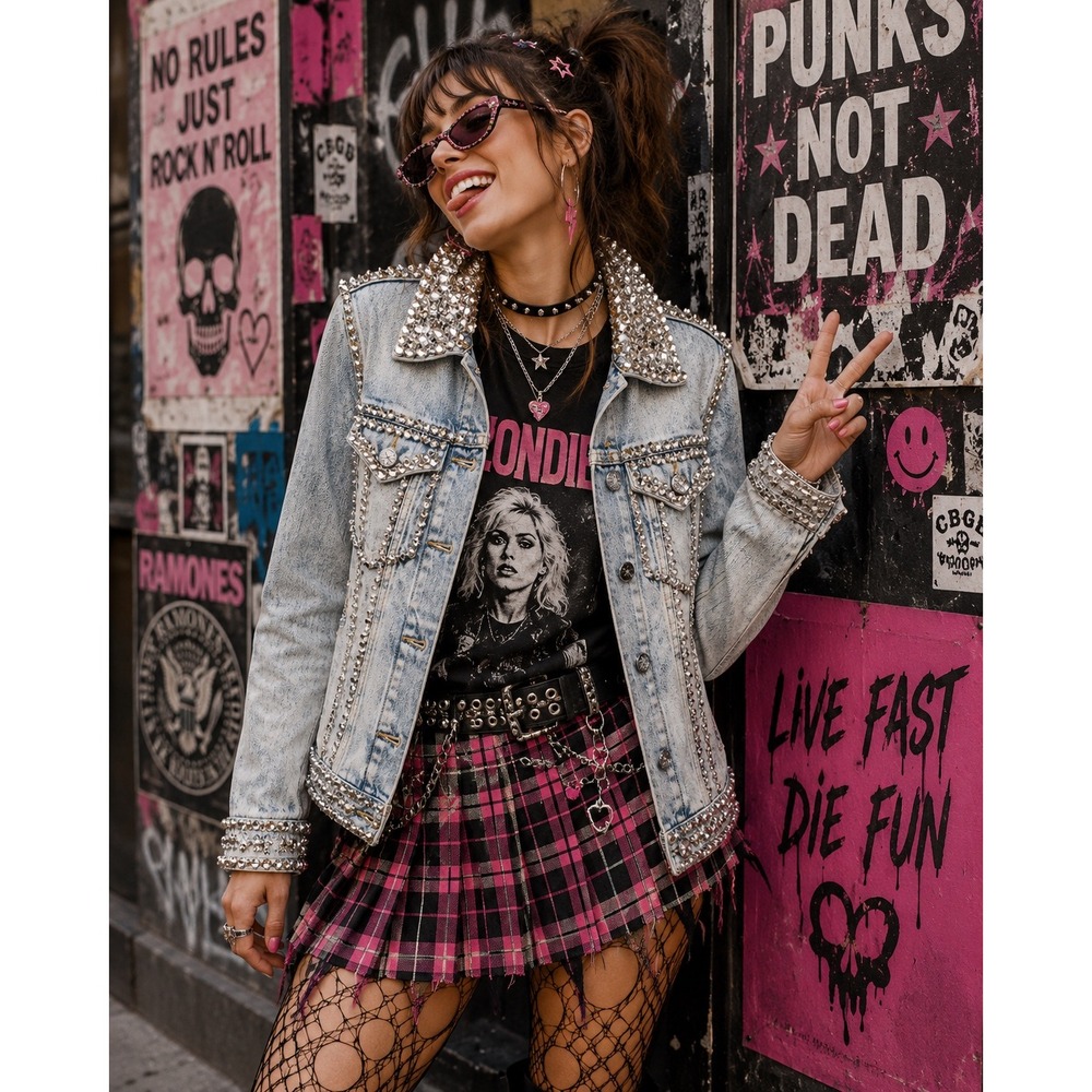 Forever 21 DNS Studded Rhinestone Denim Jacket Light Wash Punk Rock Small